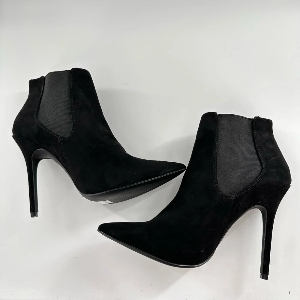 New look womens pointy toe ankle boots size 40 black faux suede stilettos